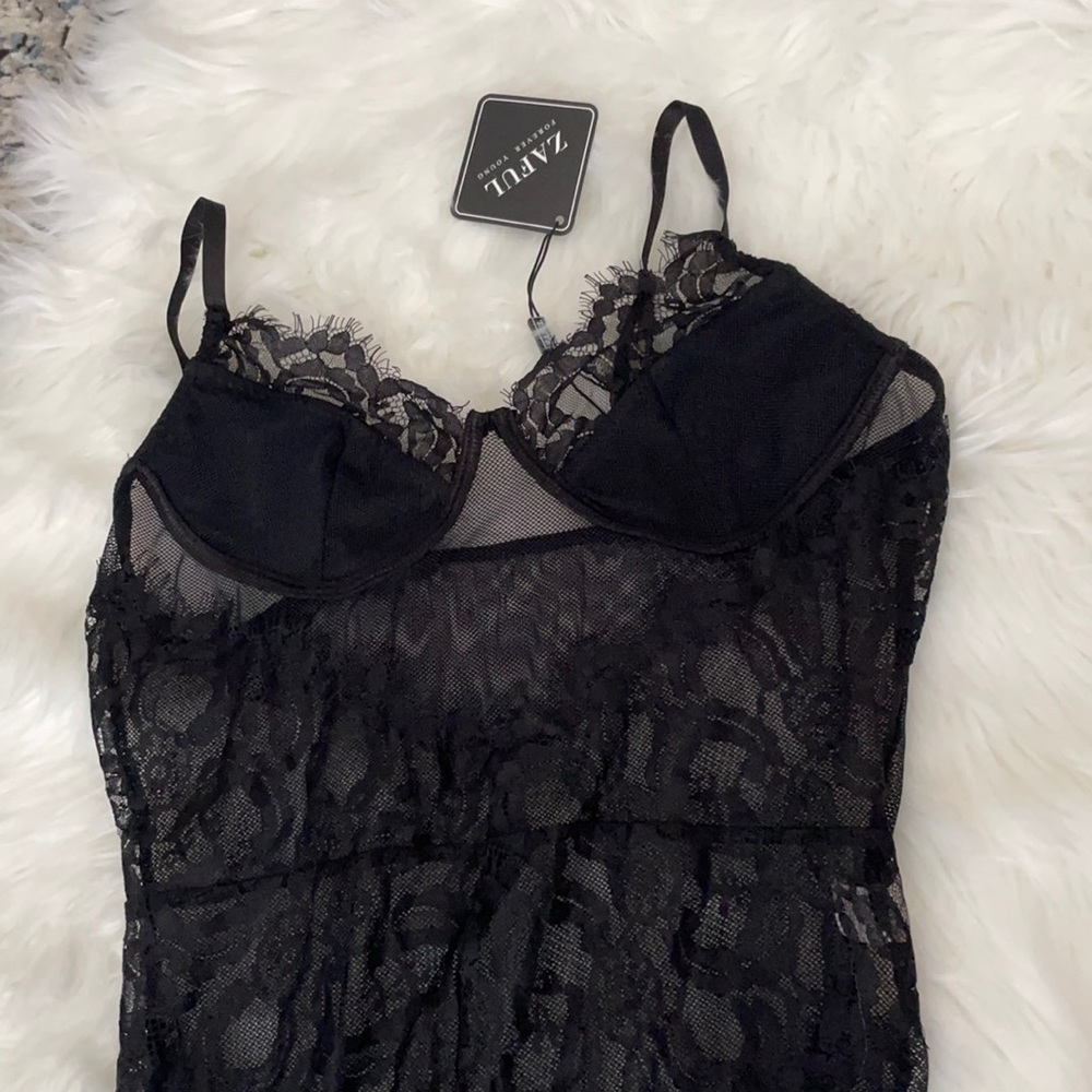 Black lace body suit